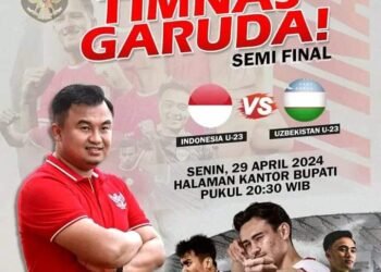Sutan Riska Ajak Warga Nobar Laga Semi Final AFC U23 Indonesia VS Uzbekistan Dihalaman Kantor Bupati Dharmasraya