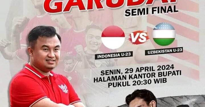 Sutan Riska Ajak Warga Nobar Laga Semi Final AFC U23 Indonesia VS Uzbekistan Dihalaman Kantor Bupati Dharmasraya