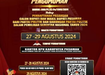 PENGUMUMAN PENDAFTARAN PASANGAN CALON BUPATI DAN WAKIL BUPATI PASAMAN TAHUN 2024