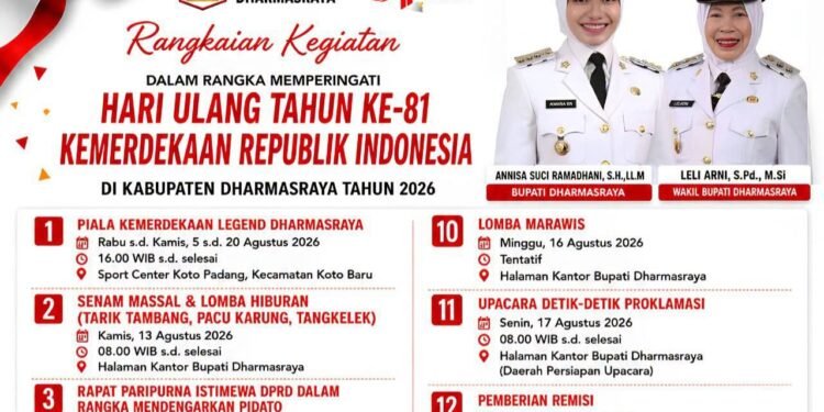 Dharmasraya Agendakan 17 Kegiatan Meriahkan HUT-RI ke 81, dari Selaju Sampan Pulai Hingga Pawai Alegoris